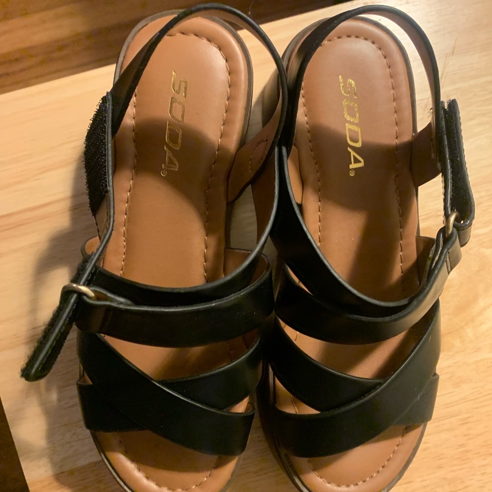 Soda Black Sandals with Strappy Design